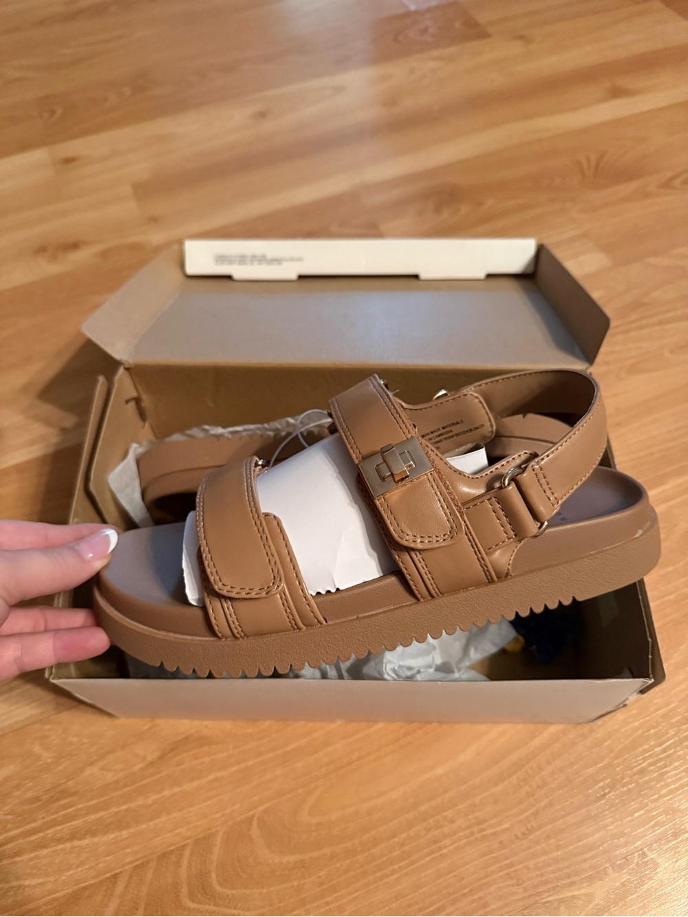 A new day Womens Tan Comfort Sandals with Adjustable faux leather Straps